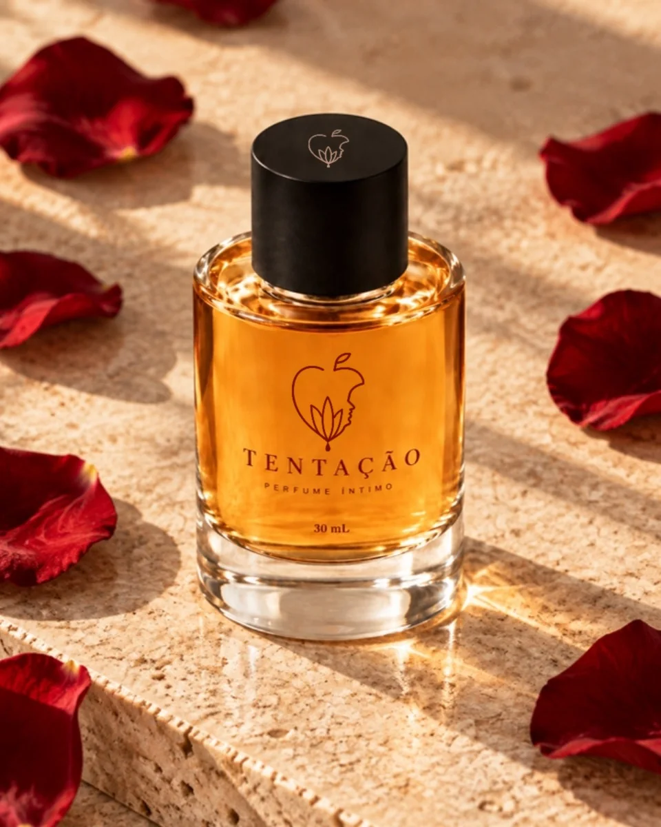 Tentação Perfume Íntimo entre pétalas vermelhas
